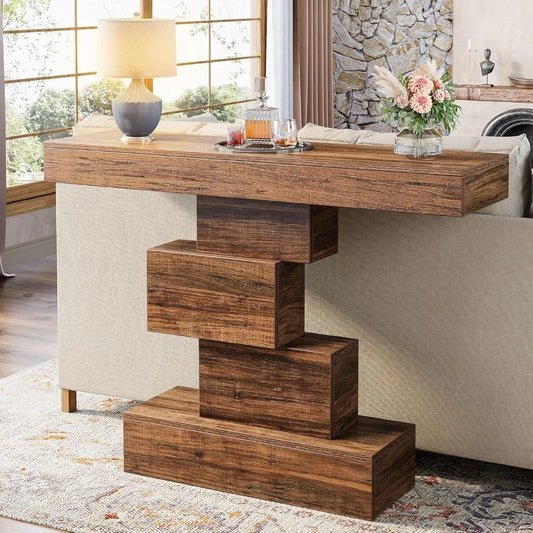 42.5 Farmhouse Console Table, Narrow Wood Sofa Table Behind Couch Entryway Accent Tab