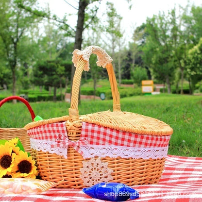 Cute Wicker Carry-on Handle Storage  Picnic Basket