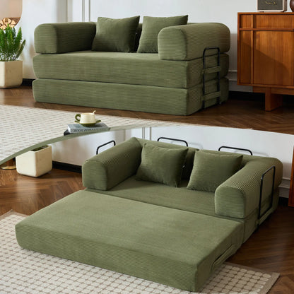 79" Convertible Sofa Bed with Fixed-Shape Frame & Removable Armrests, Modular Corduroy
