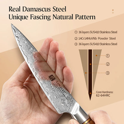 XINZUO 1-8pcs Kitchen Knife Set 73 Layers Custom Damascus Steel  with Olive Wood Handle