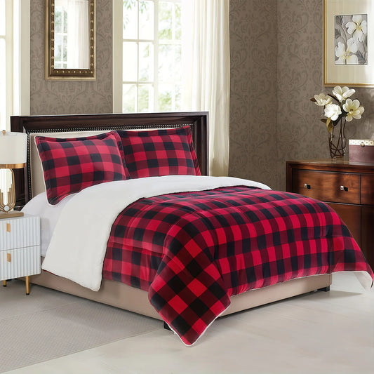 1pc Cozy Sherpa Fleece Buffalo Plaid Blanket -