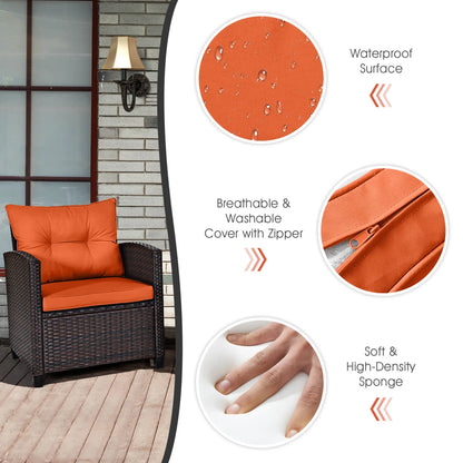 3 PCS Patio Rattan Furniture Set Cushioned  Sofa Orange