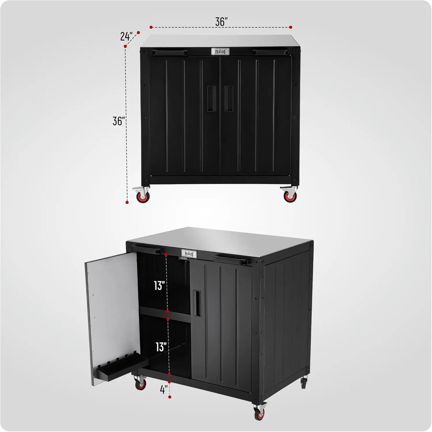 Outdoor Grill Cart with Storage Cabinet and Stainless Steel Top,  Grill Station with Door,