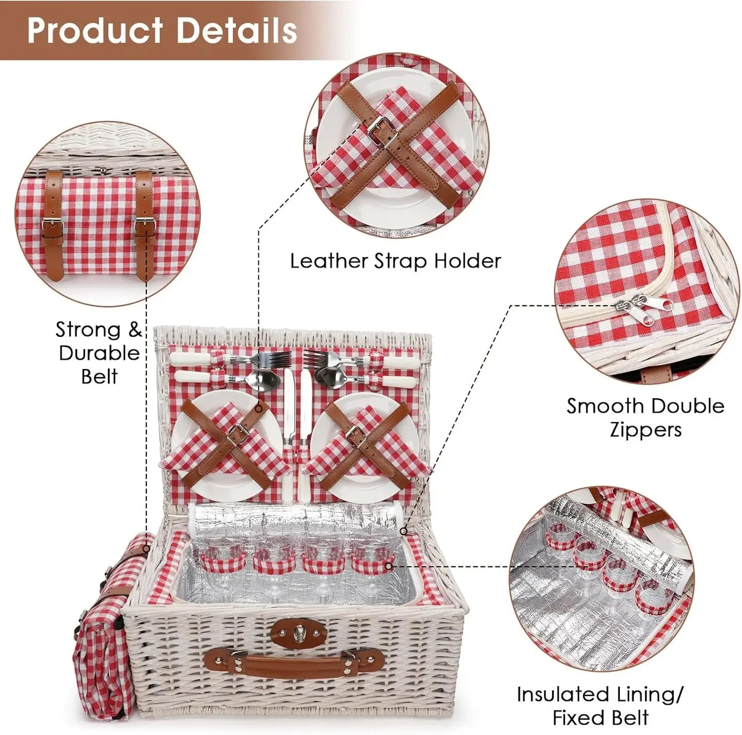 Picnic Baskets Cooler Set for 4 Persons with  Picnic Blanket