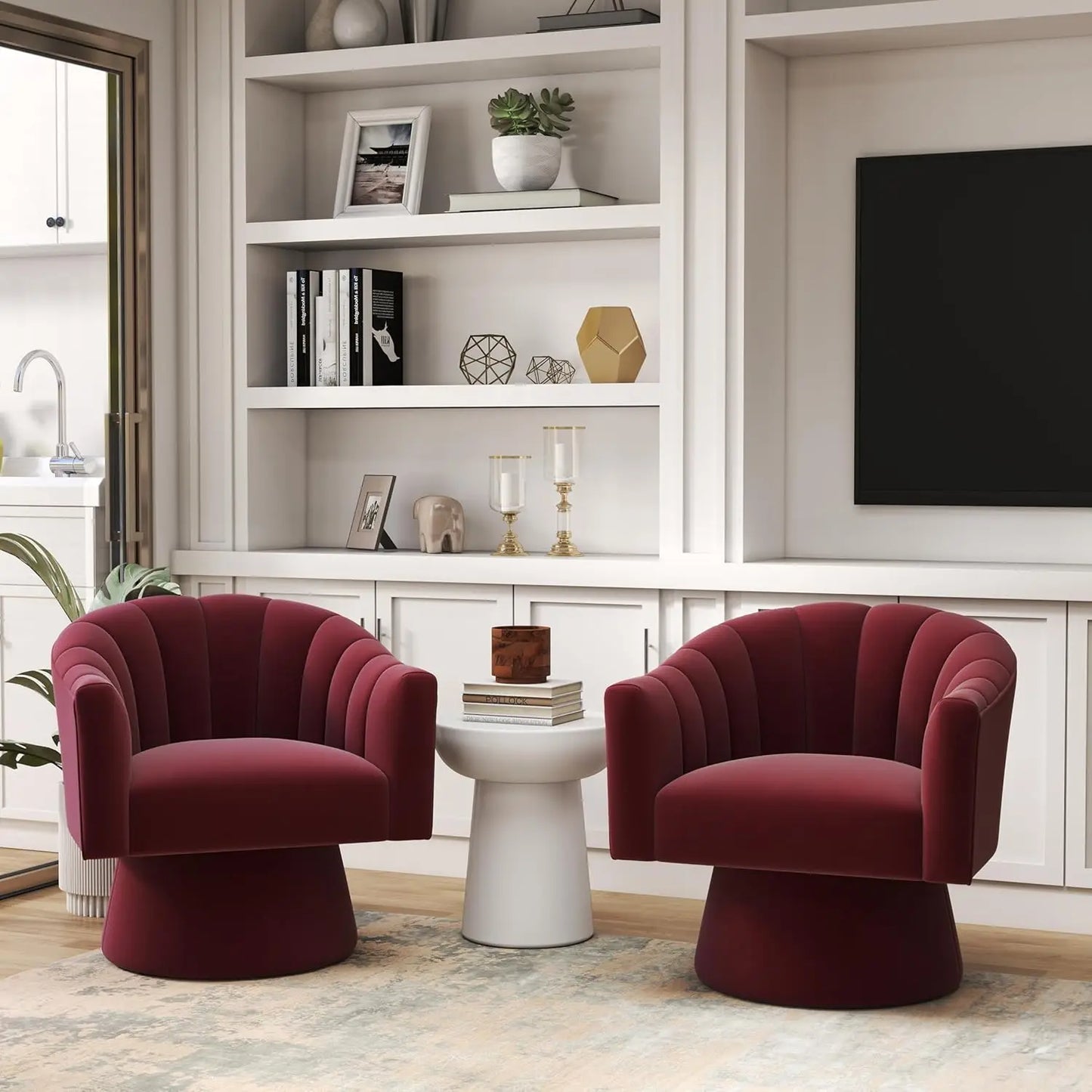 360° Swivel Velvet Upholstered Barrel Chair Set 2 Living Room Reading Round Armchair, 15 different colors