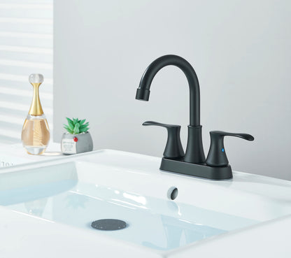 Black Bathroom Sink Faucet 3 Hole 4 Inch Center Set Vanity Faucet  Hot and Cold Water