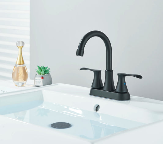 Black Bathroom Sink Faucet 3 Hole 4 Inch Center Set Vanity Faucet  Hot and Cold Water