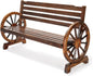 Outdoor Rustic Wooden Bench with Wagon Wheel Arms, Garden Bench