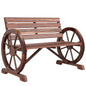 Outdoor Rustic Fir Wood Bench with Wagon Wheel Armrests Weather Resistant 550 Lbs Capacity 2 Seater