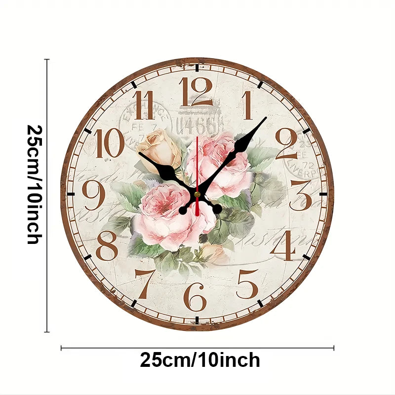 Antique Rose Wooden Round Silent Hanging Wall Clock,