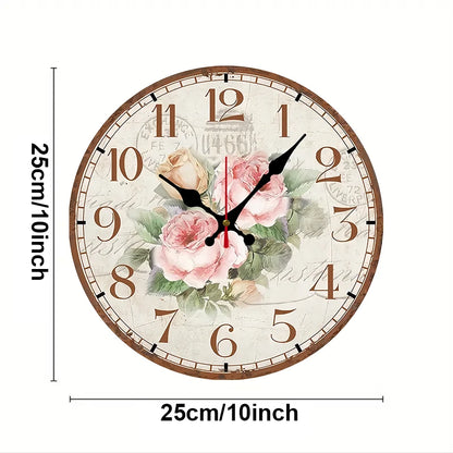 Antique Rose Wooden Round Silent Hanging Wall Clock,