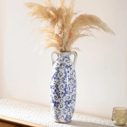Blue and White Floor Vase for Pampas Grass,  Ceramic Farmhouse Decorative Large Vases for Flower,