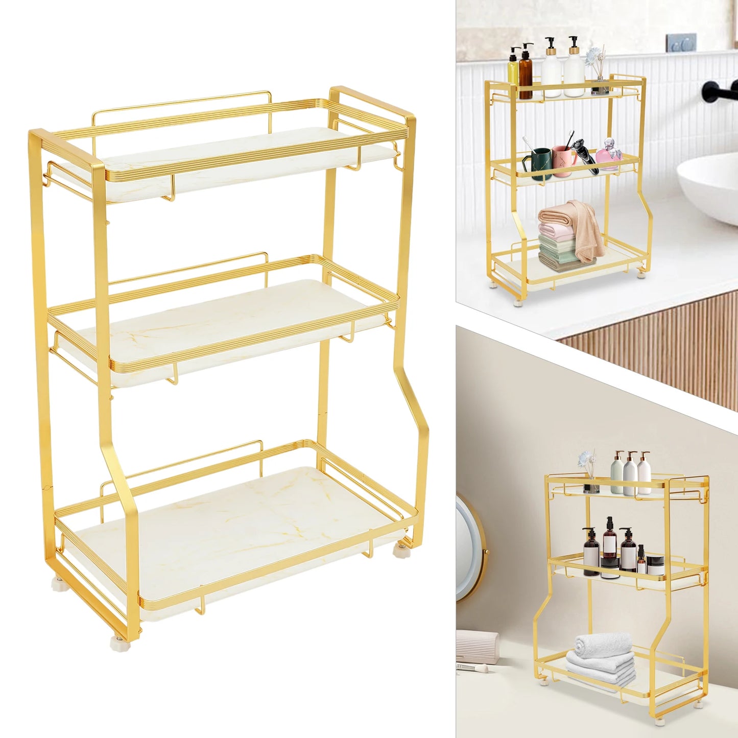 3 Tier Bathroom Countertop Organizer, with Small Storage Basket for Skincare Makeup