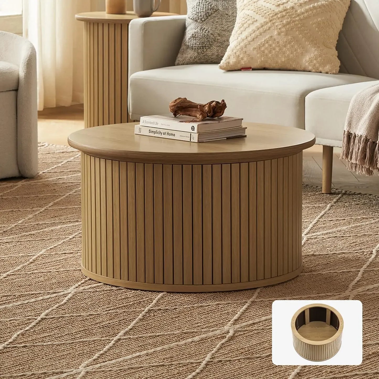 Round Circle Coffee Table with Storage