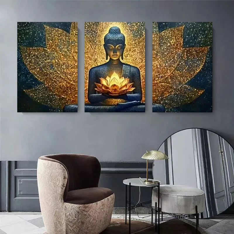 2D Flat 3pcs Framed Canvas Wall Art Lotus Figure