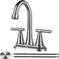 4 Inch Faucets 3 Hole, Bathroom Sink With Pop-Up Drain & Supply Hoses, 2-Handle 360 Swivel Spout Stainless Steel