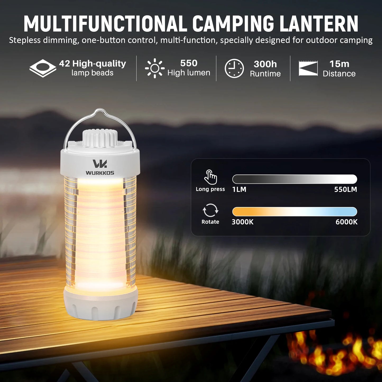 Wurkkos CL01 Camping Lantern 550LM Rechargeable LED Flashlight Waterproof EDC Work Light RGB Torch Power Bank Mini Magnetic Lamp