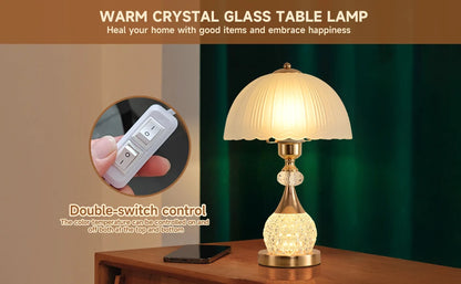 Bedside Table Lamp Petal Light Luxury Crystal Push Button Switch Bedroom Living Room Den Control Dimming Warm Atmosphere Decorat