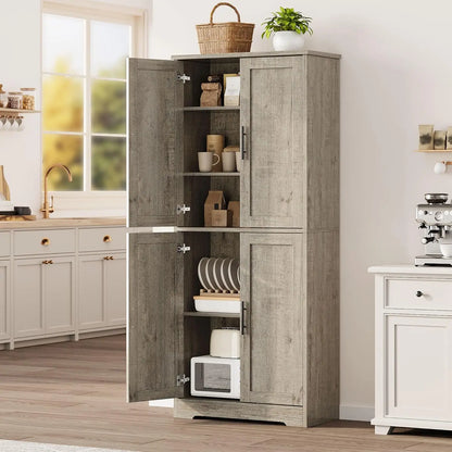 70 Inch Tall Kitchen Pantry Cabinet, Freestanding Storage Cabinet with 4 Doors and Adjustable Shelves,