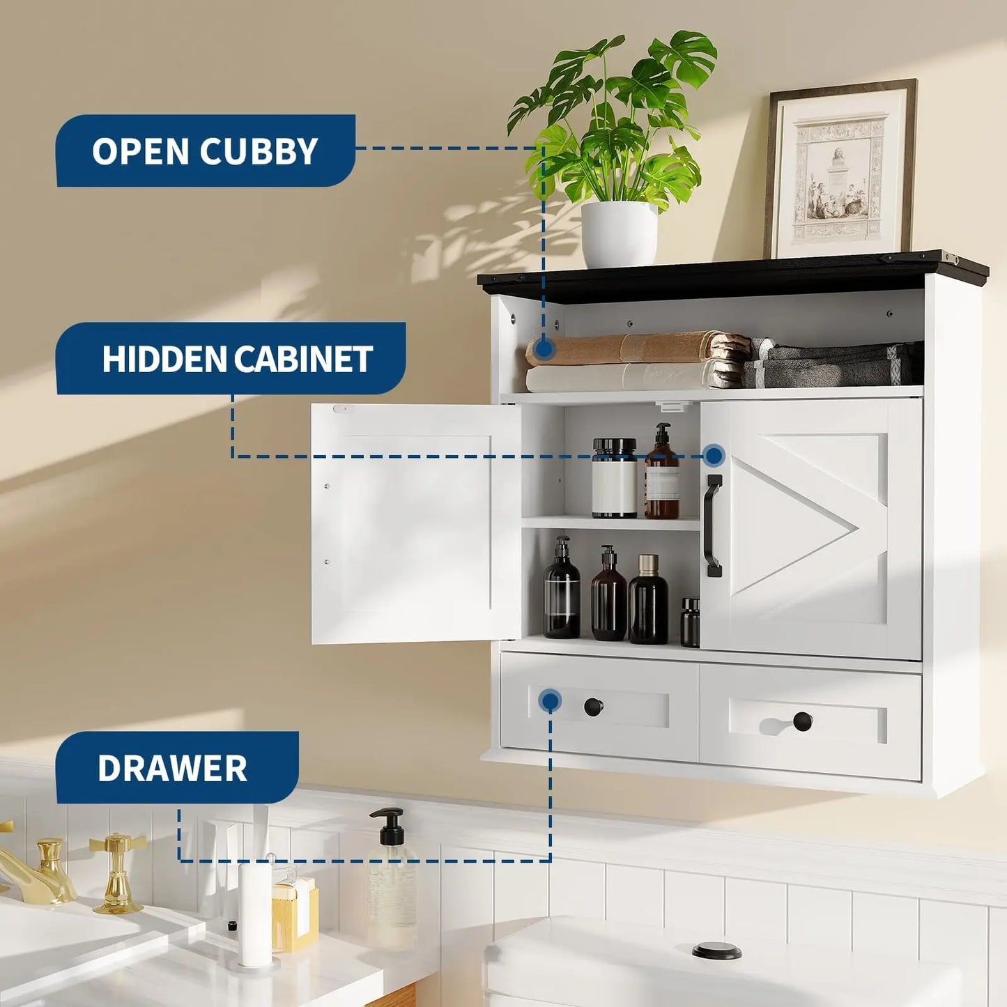 Wall Mounted Farmhouse Medicine Cabinet Over Toilet Storage With Barn Doors Adjustable Shelves