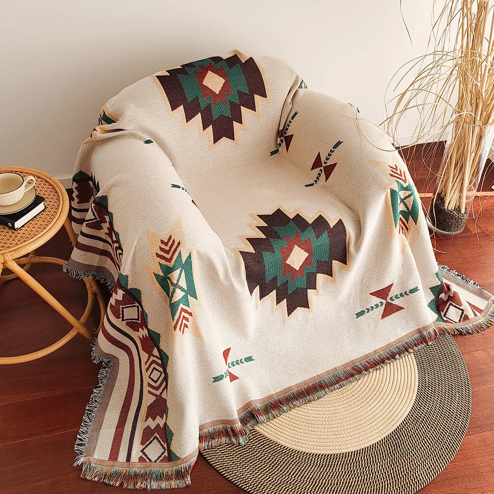 Aztec Blanket, Oversized Boho Throw