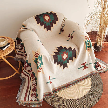 Aztec Blanket, Oversized Boho Throw