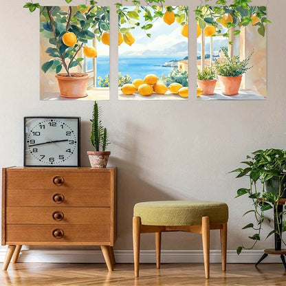 2D Flat, 3pcs wooden framed canvas painting art print