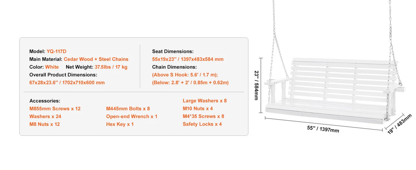 SucceBuy Wooden Porch Swing 5 ft  for Courtyard Garden  880 lbs Strong Load Capacity Chair Bench