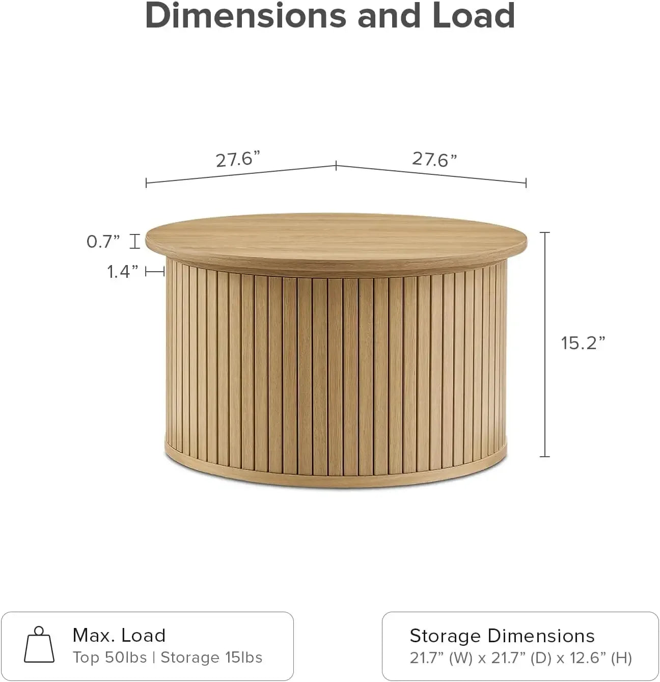 Round Circle Coffee Table with Storage