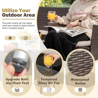 4 Pieces Outdoor Patio Furniture Sets Rattan Chair Wicker Set Backyard Porch