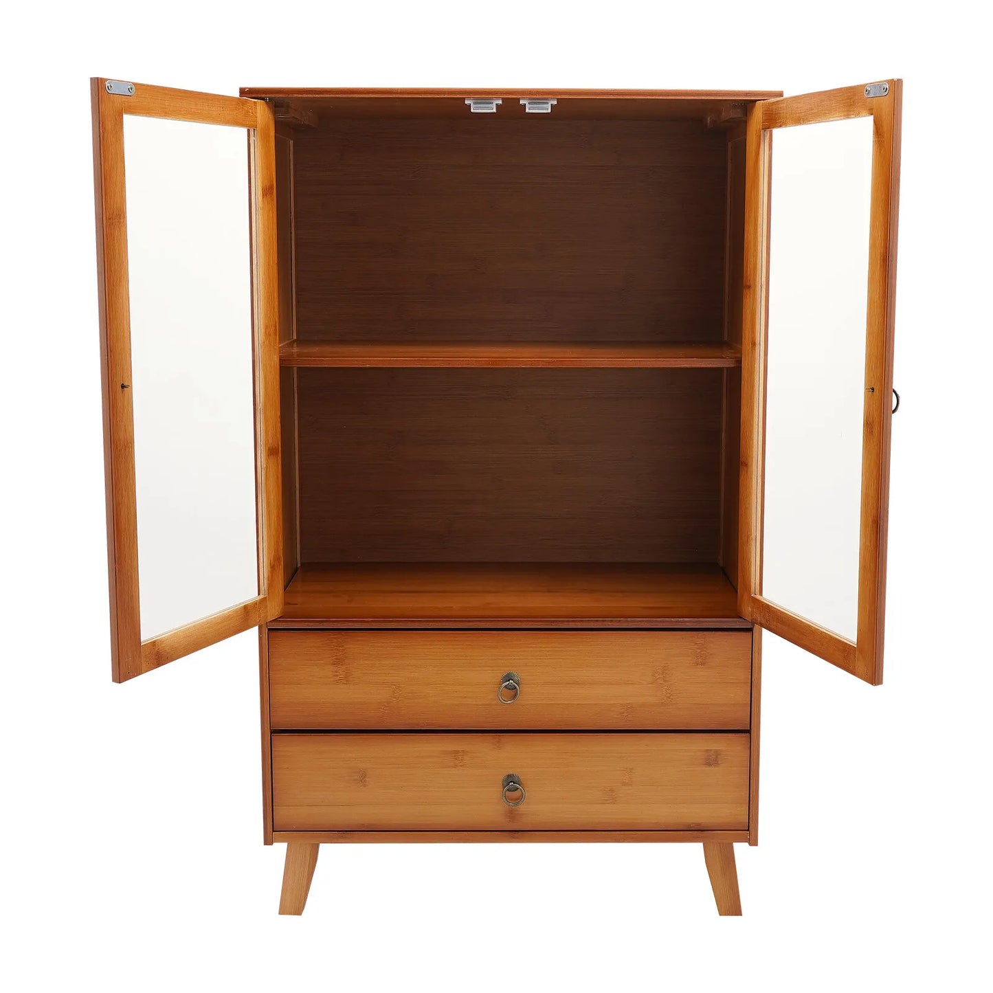 Vintage Style Kitchen Storage Cabinet, 2-Tier Bamboo Sideboard with Smooth Drawers for Kitchen and Dining Area