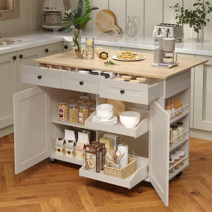Kitchen Island Cart with 47.2" Wood Top, Island Table for Kitchen with Storage Cabinet