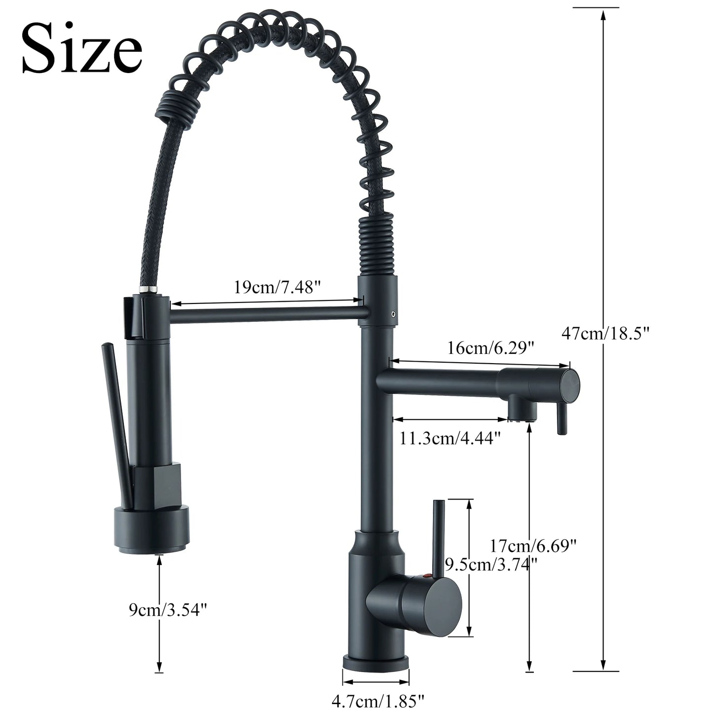 Black Kitchen Faucet With Pull Down Spring Sprayer Deck Mounted Hot and Cold Water Mixer