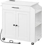 Rolling Kitchen Island with Power Outlet Spice Rack & Drawer Natural & White
