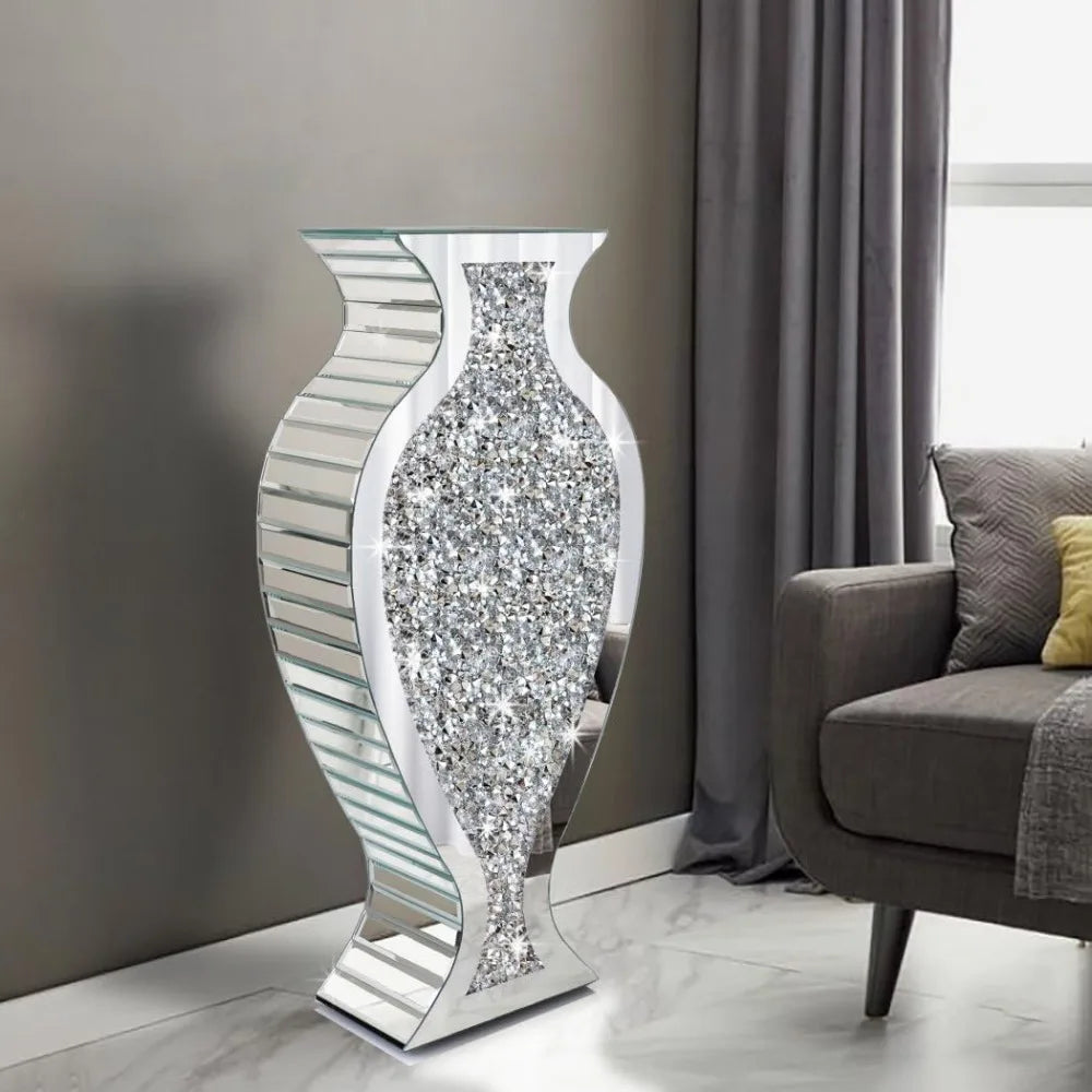 Tall Floor Vase S Crushed Diamond Mirrored Vase 27” Tall,