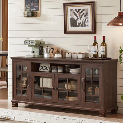 Large Sideboard Buffet Cabinet with Storage, Vintage Farmhouse Cabinets with Glass Doors