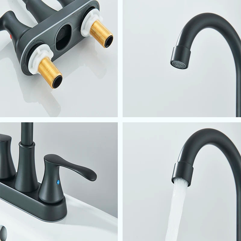 Black Bathroom Sink Faucet 3 Hole 4 Inch Center Set Vanity Faucet  Hot and Cold Water