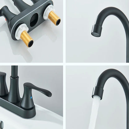 Black Bathroom Sink Faucet 3 Hole 4 Inch Center Set Vanity Faucet  Hot and Cold Water