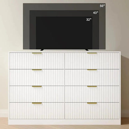Fluted Dresser for Bedroom with 8 Drawer, 55”  Double Drawer Dresser