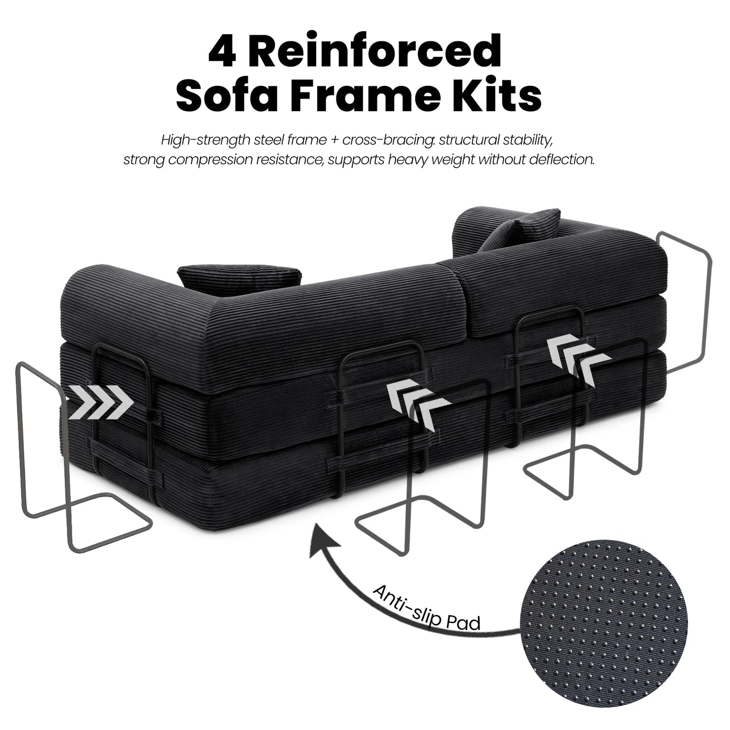 79" Convertible Sofa Bed with Fixed-Shape Frame & Removable Armrests, Modular Corduroy