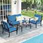 4-Piece Patio Furniture Set, Wider Outdoor Metal Seating Sofa with High Back & Loveseat, Coffee Table