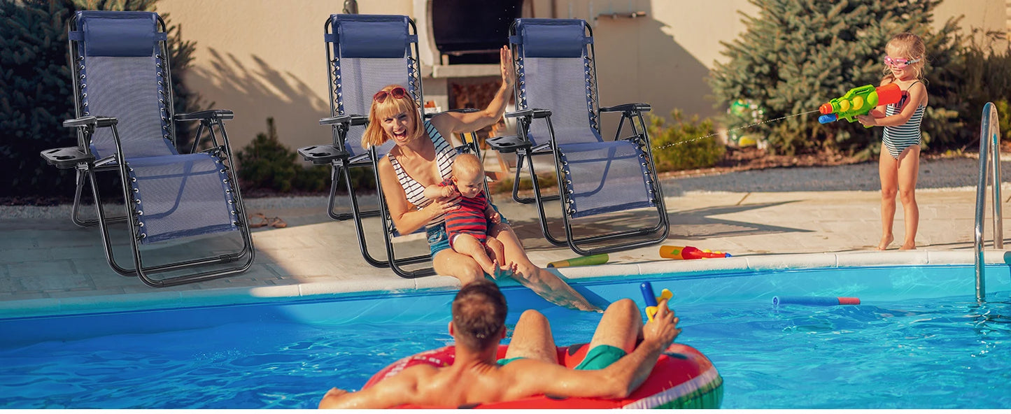 JHK Zero Gravity Set of 2 Portable Recliner  Outdoor Garden Lounge Chair with Cup Holder