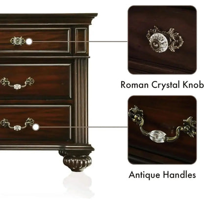 6-Piece Solid Wood Traditional Bedroom Set with Chest, Mirrored Dresser, 2 Nightstands,