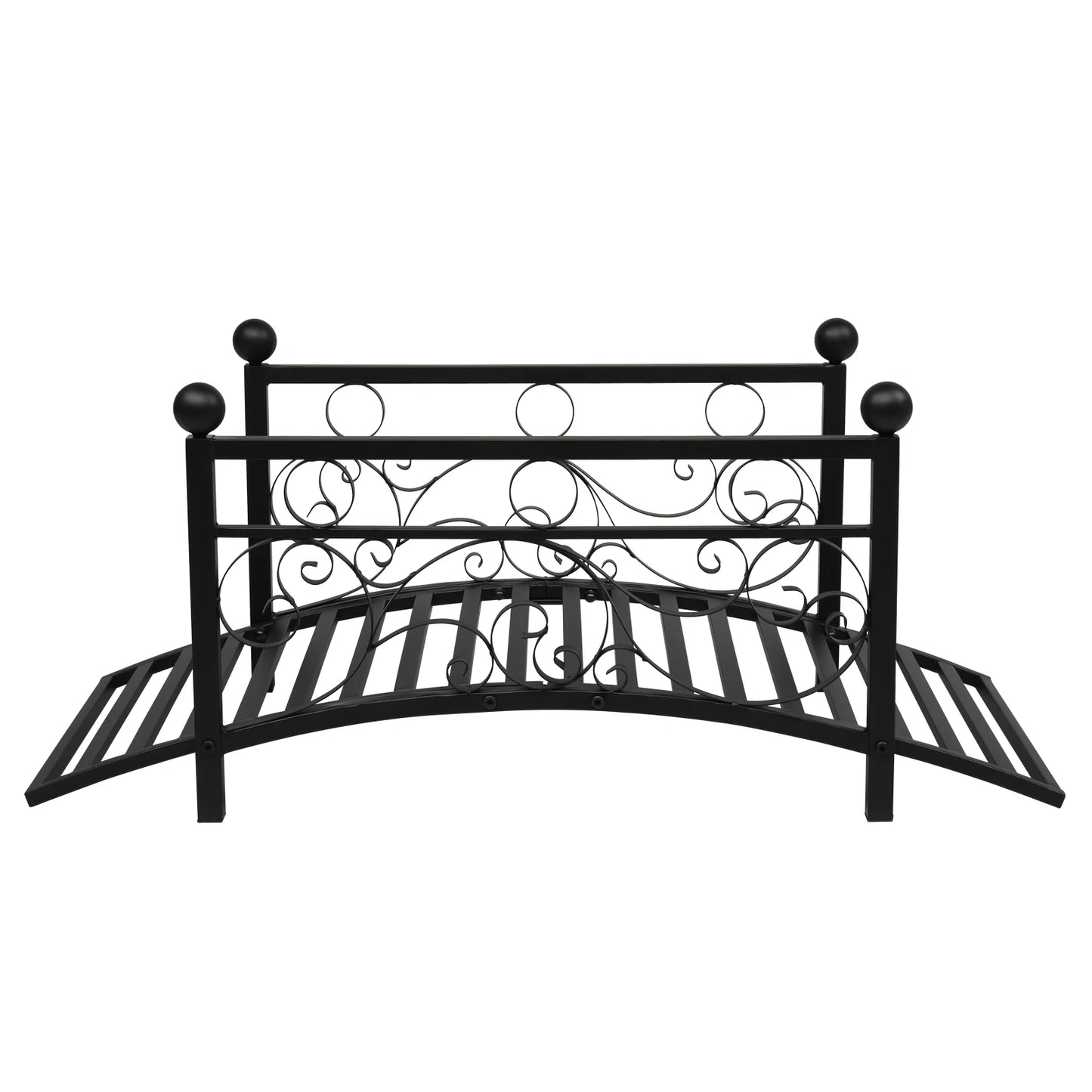 Garden iron bridge, with round iron ball flat-top handrails, black