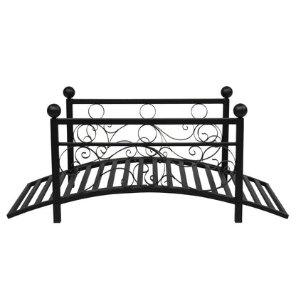 Garden iron bridge, with round iron ball flat-top handrails, black