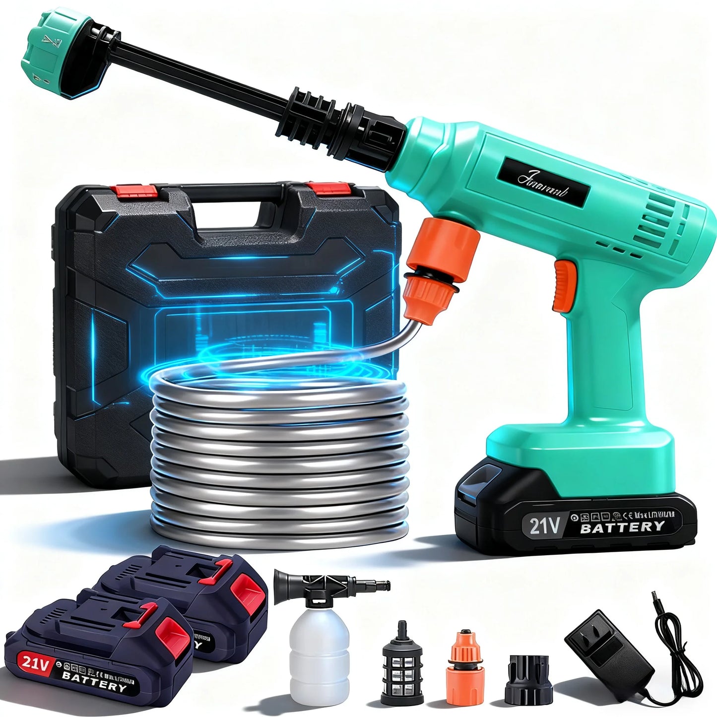 Power Blaster Plus Pressure Washer Cordless Portable Electric Water Spray Gun and Hose