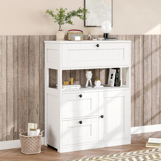 Bathroom  Storage Cabinet Organizer with 1 Door and 3 Drawers, Freestanding Cupboard