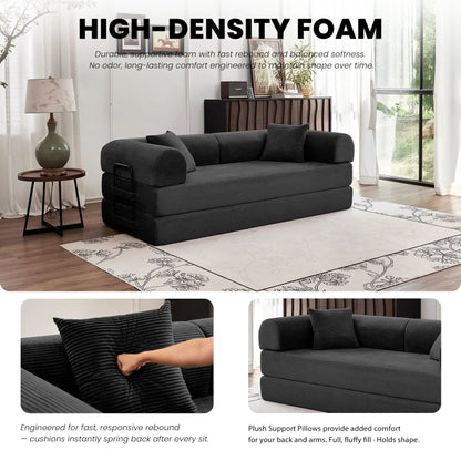79" Convertible Sofa Bed with Fixed-Shape Frame & Removable Armrests, Modular Corduroy