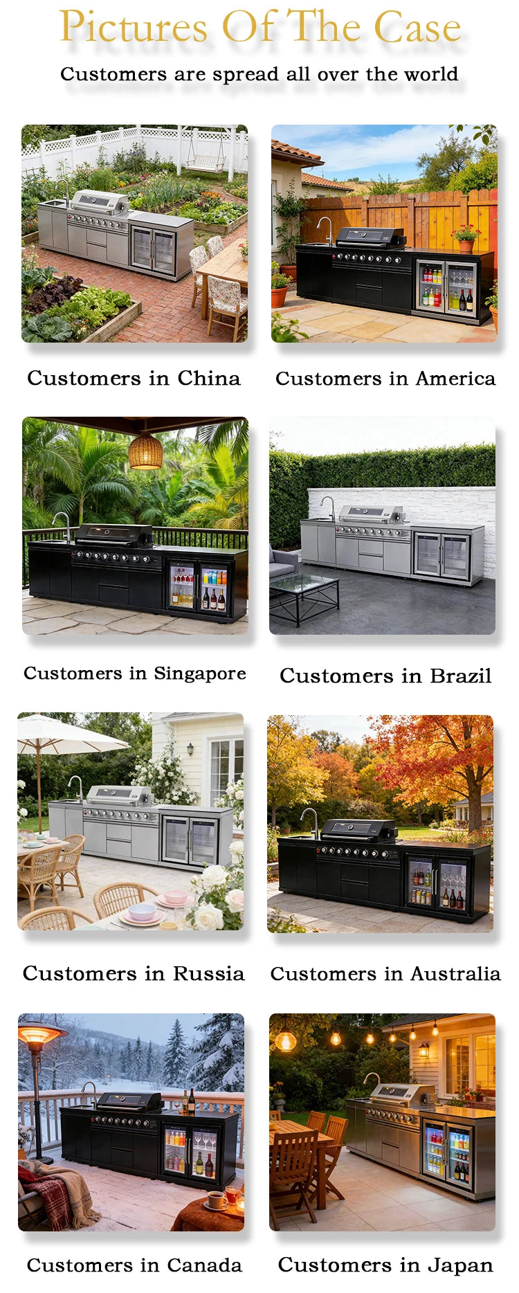 Modern Modular Functional Stainless Steel Outdoor Kitchen Grill Cooktop Sink Fridge LED For Backyard Patio Garden