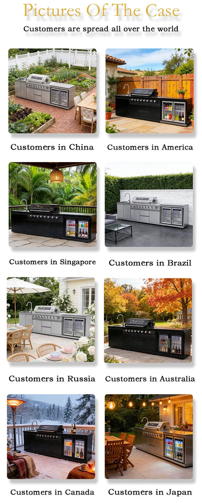 Modern Modular Functional Stainless Steel Outdoor Kitchen Grill Cooktop Sink Fridge LED For Backyard Patio Garden